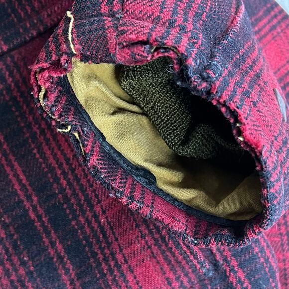 True Vintage 40s 50s Woolrich 501 Mackinaw Hunting Jacket Red Black Plaid Talon - Picture 11 of 16